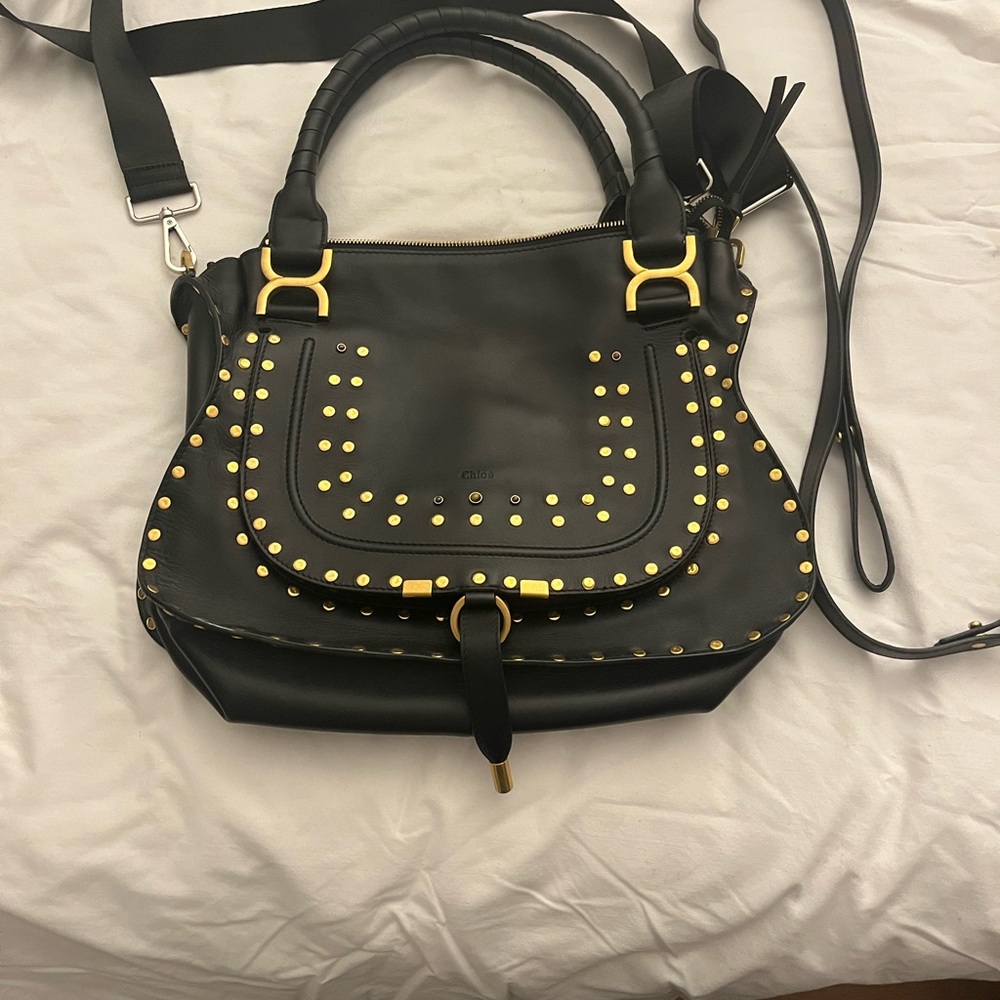 Chloe Black and Gold Studded Shoulder Bag